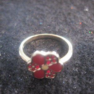 FLASH SALE Swarovski Swan Signed Gold tone Red Enamel & Crystal ring size 7 1/2